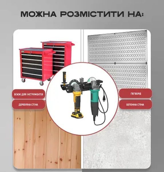 Система хранения КШМ, металлический держатель для болгарки, настенный держатель для УШМ 0386 фото