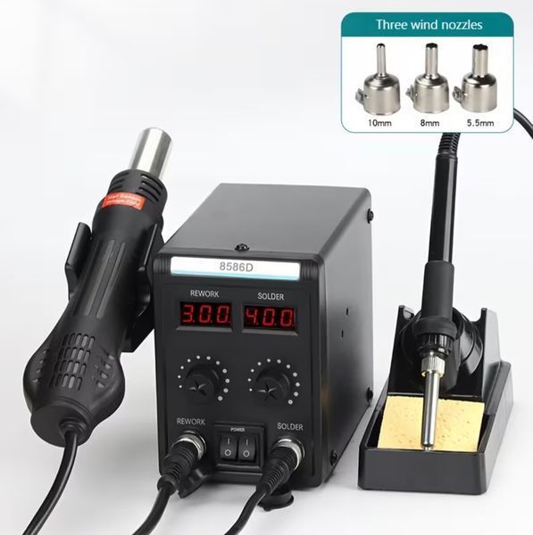 Паяльная станция 2 в 1 8586D с феном и паяльником, цифровая LED, 700 Вт, регулировка температуры 0644 фото