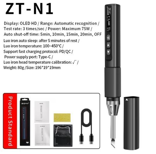 Професійний паяльник ZOYI ZT-N1 96 ВТ 9-24 В 100-450 &deg;C PD/QC TYPE-C 0799 фото
