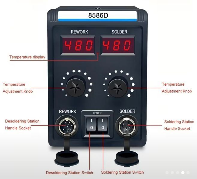 Паяльная станция 2 в 1 8586D с феном и паяльником, цифровая LED, 700 Вт, регулировка температуры 0644 фото