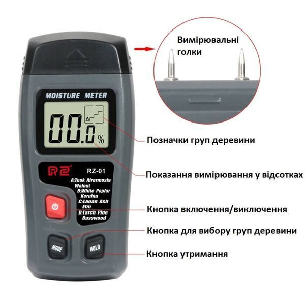 Влагомер столярный игольный / измеритель влажности древесины 0060 фото