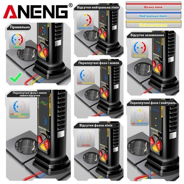Многофункциональный цифровой тестер розеток и анализатор цепей ANENG VD808 0810 фото